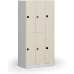 Schließfachschrank, 6 Fächer, 1850 x 900 x 500 mm, RFID-Schloss, laminierte Tür, Birke