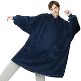 BEDSURE Hoodie Decke mit Ärmeln Übergroßer - Tragbare Decke zum Anziehen Erwachsene Blau, XXL Kuschelpullover 107x90 cm, Warm Kuscheldecke mit Ärmeln weich Ärmeldecke als Geschenke für Herren Damen