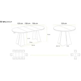 WFL GROUP Runder Ausziehbarer Esstisch mit Schwarzem Metallgestell - Moderner Industrieller Tisch für Esszimmer oder Küche - 120 cm bis 200 cm - EU - Schwarzes Marmor