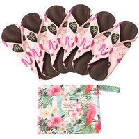 7 Stück/Set Waschbare/Wiederverwendbare Slipeinlagen mit Holzkohle Absorbency Menstruation-Pads Waschbare Stoffbinden, Wiederverwendbare Binden (Mittel- 25cm /10 inch, Flamingo)