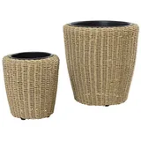 2er Set Blumentopf Rattan Optik mit Plastiktöpfen