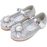 FStory&Winyee Mädchen Prinzessin Schuhe Kinder ELSA Sandalen Partei Glitzer Kristall Schuhe Mädchen Kostüm Zubehör Karneval Verkleidung Party Aufführung Fasching Tanzball, Silber, 30 EU - 30 EU