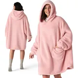 BEDSURE Hoodie Decke mit Ärmeln - Kuschelpullover als Geschenke für Frauen - Tragbare Decke zum Anziehen Erwachsene Kuscheldecke mit Ärmeln Weich Warm Geschenke für Freundin Mütter, Rosa 95x85 cm