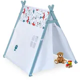 Relaxdays Tipi Zelt für Kinder, niedrig, Hunde-Motive, Kinderzelt, HBT: 130 x 111 x 137 cm, drinnen, Wigwam, weiß-türkis, 10037519