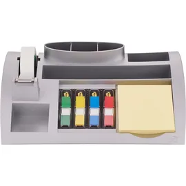 Post-it Tisch-Organizer mit Post-it Notes, Haftstreifen Index und Scotch Magic Klebeband, 265 mm x 168 mm x 68 mm, Farbe: Silber