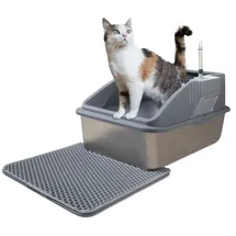 linuma Katzenklo Katzentoilette aus Edelstahl inkl. Katzenstreumatte & Metallschaufel