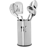 Relaxdays Küchenhelfer Set Edelstahl, 5 Teile, Besteckhalter, 4 Küchenutensilien, Kochzubehör, Kochgeschirr, silber