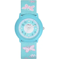 Quarzuhr S.OLIVER, blau (türkisfarben), Armbanduhren, Kinder, Armbanduhr, Kinderuhr, Mädchen, Schmetterlinge, Blumen, Geschenkidee
