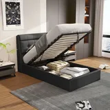 okwish Boxspringbett Polsterbett 90 x 200 cm mit Kopfteil, Hydraulisches Stauraumbett mit großer Bettkasten(Ohne Matratze)-Schwarz - Schwarz