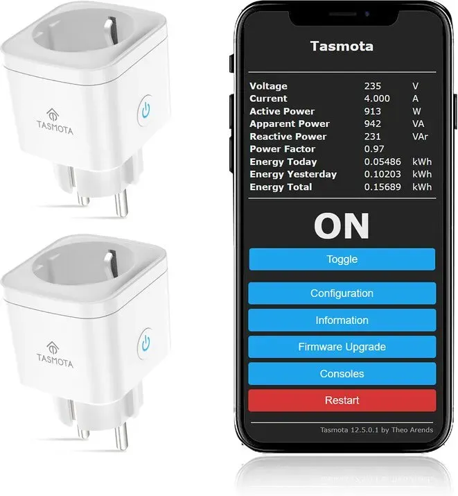 EIGHTREE Tasmota Steckdose mit Stromzähler, WLAN Smart Steckdose mit ESP8685, kompatibel mit Home Assistant, MQTT, Domoticz, ioBroker, OpenHAB, Alexa, 16A, nur 2,4GHz WLAN, 2er Packs