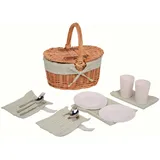 UNUS® Picknickkorb für Kinder oval aus Weide mit Stoffauskleidung - Komplettset für 2 Personen mit Besteck, Tellern und Bechern - Tragbarer Weidenkorb für Picknick und Ausflüge