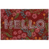 Relaxdays Fußmatte Kokos, Hello Schriftzug & Blumen-Motiv, Kokosmatte 40x60 cm, wetterfest, Türmatte innen & außen, bunt