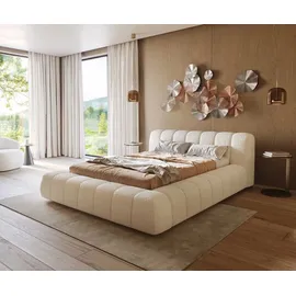 DeLife Polsterbettgestell Cutio 140x200 cm Bouclé Creme-Weiß - Weiß/Creme
