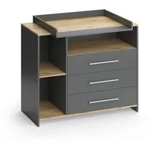 Vicco Oskar, Anthrazit/Goldkraft Eiche, 113 x 93 cm mit 3 Schubladen,