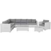 BELIANI Gartenmöbel Set Weiß Rattan u. Aluminium Modular mit 2 Couchtischen Mehrere Kissen Grau 8-Sitzer Lounge Set Terrasse Outdoor Modern - Weiß/Grau