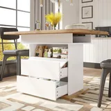 Flieks Esstisch ausziehbarer mit Schrank und Schubladen, Teleskoptisch rechteckig, Küchentisch 110-140x80x75 cm, Holzfarbe und weiß - Weiß
