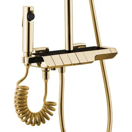 REA Duschgarnitur mit Thermostat ROB Gold Duschset Duscharmatur mit Duschkopf und Kopfbrause aus Messing für Badezimmer (Gold)