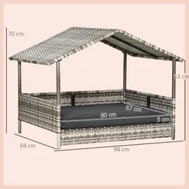PawHut Hundebett Rattan 98 x 70 cm grau