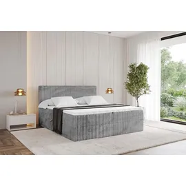 altdecor Boxspringbett - TOLO 160x200 Cord - Hellgrau - Komplett-Set mit Taschenfederkern Matratze und Topper, Polsterbett mit H4-Matratze Bettkäs... - Hellgrau