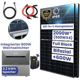 TerraLumen Solaranlage 2000W Bifizial Komplettset mit Speicher 3,2 kWh Anker Solix All in one, 2000,00 W, Monokristallin, (4x 500W Bifazial Module Plug & Play, 3,2 kWh Anker SOLIX Solarbank E1600 PRO Smarter Zähler Mit Halterung), Integriertem 800W Wechselrichter und APP & WiFi Einrichtungen