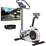 Skandika Ergometer Morpheus | Heimtrainer für Zuhause, 12 kg Schwungmasse, 32 Widerstandsstufen, 24 Programme, App Kompatibel mit Kinomap, Pulsgurt, Tablethalterung | Indoor Fahrrad bis 150 kg