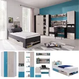 QMM TraumMöbel Jugendzimmer-Set Jugendzimmer komplett Space Set D Eckschrank Regale Bett, (Möbel-Set, 7-tlg., Eckschrank, Regale, Schreibtisch mit Regalaufsatz, Wandregal, Bett), Farbauswahl weiß