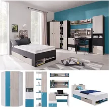 QMM TraumMöbel Jugendzimmer-Set Jugendzimmer komplett Space Set D Eckschrank Regale Bett, (Möbel-Set, 7-tlg., Eckschrank, Regale, Schreibtisch mit Regalaufsatz, Wandregal, Bett), Farbauswahl weiß