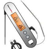 ThermoPro TP610 Fleischthermometer 0.5°C Genau USB Wiederaufladbar IPX5 Wasserdicht Küchenthermometer Flaschenöffner Grillthermometer mit Großer Anzeige Bratenthermometer für BBQ Grillen
