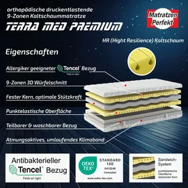 Matratzen Perfekt Vital Premium 9-zonen Premium Kaltschaummatratze 90x200cm, Härtegrad 2