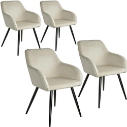 TECTAKE Esszimmerstuhl Marilyn Samtoptik, schwarze Stuhlbeine  4er Setcreme/schwarz