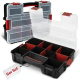 6 x siwitec Sortimentskasten, 10 Fächer und 6 anpassbare Trennstege, stapelbar, Sortimentsbox Kleinteile, Werkzeug Organizer, Kleinteilemagazin, Sortimentskoffer aus Kunststoff 31,5 x 22,5 x 6,4 cm