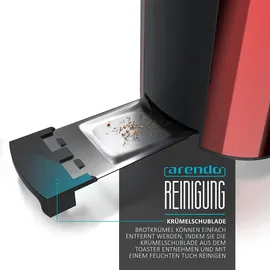 Arendo Toaster Langschlitz mit Display, Auftaufunktion, 1500W, integrierter Brötchenaufsatz, Rot