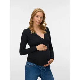 MAMA LICIOUS Umstandsshirt "MLKERRIE TESS LS JRS TOP 2-P NOOS", Damen, Gr. XL, schwarz (birch pack:schwarz), Jersey, Obermaterial: 95% Baumwolle, 5% Elasthan, unifarben, figurbetont normal, V-Ausschnitt, Shirts Umstandsshirt