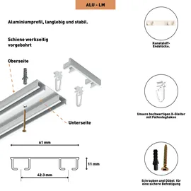 SN DECO GROUP Gardinenschiene SN DECO GROUP "Objektschiene LM" Gr. 2, weiß, L:200cm T:6,11cm, Aluminium, Gardinenstangen, Gardinenschiene, vorgebohrt, Aluminium, Innenlauf, Vorhangschiene