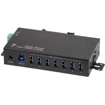 Logilink UA0444 USB-Hub 7 Port USB-A USB 3.0 5 GBit/s für industrielle Anwendungen, Metallgehäuse, zur Wandmontage Schwarz UA0444