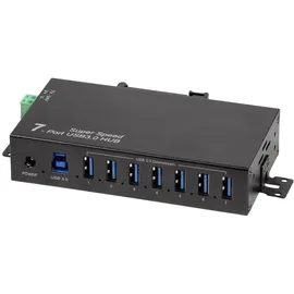 Logilink UA0444 USB-Hub 7 Port USB-A USB 3.0 5 GBit/s für industrielle Anwendungen, Metallgehäuse, zur Wandmontage Schwarz UA0444