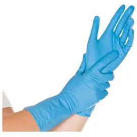 Franz Mensch 50 Stück Hygostar Chemikalienschutzhandschuhe Super High Risk | Nitril, Packung, blau, 8/M, L: 30cm, Schutzhandschuhe, Chemie-Handschuhe, Latexhandschuhe
