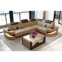 Sofa Dreams Ecksofa Ledercouch Sofa Leder Como L Form Ledersofa, Couch, mit LED, wahlweise mit Bettfunktion als Schlafsofa, Designersofa beige|braun