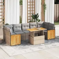 vidaXL Garten-Lounge-Set 8-tlg. beige Polyrattan Akazie