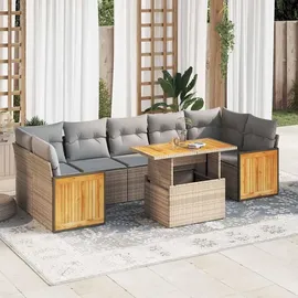 vidaXL Garten-Lounge-Set 8-tlg. beige Polyrattan Akazie