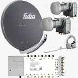 Fuba Sat Anlage 16 Teilnehmer - 2 Satelliten (z.B. Astra/Hotbird) | Satellitenschüssel Komplettset - DAA 850 A Sat-Schüssel 85cm Alu anthrazit + 2x