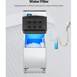 Vevor Vorratsbehälter für kommerzielle Eiswürfelbereiter, Eisbehälter mit 113,4 kg Kapazität, Eisvorratsbehälter mit Filter & rutschfesten Gummifüßen, für Restaurants Hotels Getränkeläden