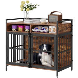 VEVOR Hundekäfig 104,1x59,9x91,9cm Hundebox aus Karbonstahl-Rahmen und P2 Spanplatte Vintage Beistelltisch Drahtkäfig Haustierkäfig mit Doppeltür-Design Hundebox im Möbelstil Hundegitterbox