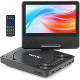 Vevor tragbarer DVD-Player mit drehbarem HD-Bildschirm (178 mm), eingebauter Akku mit 4 Std. Laufzeit, 2 Lautsprecher, unterstützt Synchronisierung von TV/USB/SD-Karte/CD/DVD, Autoladegerät schwarz