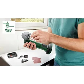 Bosch UniversalMulti 18V-32 ohne Akku + 1x Schleifplatte + 6x Schleifblätter + 1x Tauchsägeblatt + 1x Segmentsägeblatt + 1x Tiefenanschlag