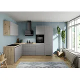 Impuls Küchen Winkelküche »"Dublin", Ausrichtung wählbar, Schubkästen mit Soft-Close,«, vormontiert, wahlweise mit E-Geräten, mit Vollauszug, Breite 460 cm grau