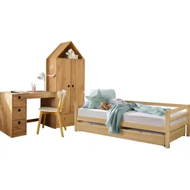 OTTO home Jugendzimmer-Set OTTO HOME "Alpi", beige (gebeizt, gewachst), Schlafzimmermöbel-Sets, Daybed, Schreibtisch mit Stauraum und Kleiderschrank in Hausoptik