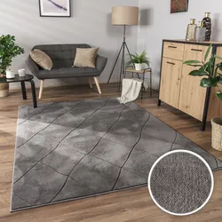 Teppich PACO HOME "Utrecht 641", grau (anthrazit), B:230cm H:4mm L:340cm, Polyester, Teppiche, Kurzflor, Uni Farben, 3D-Design, Rauten Muster, besonders weich