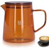 500ml Glas Kaffeekanne Server, klare Kaffeekaraffe Glas Teekanne Glas Teekessel mit Griff Deckel Restaurant Kaffee Server für Café(Braun)