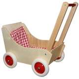 Holz-Wenzel Holzpuppenwagen Laura Holz mit Garnitur karo rot/weiß